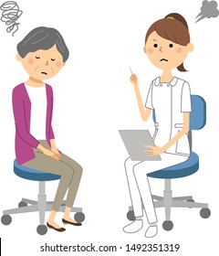 Illustration of a nurse explaining to a patient.