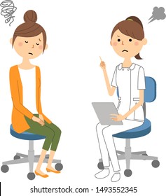 Ilustración de una enfermera explicándole a un paciente.