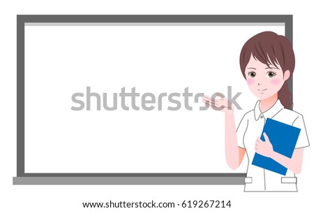 Illustration of a nurse gesturing with a white coat