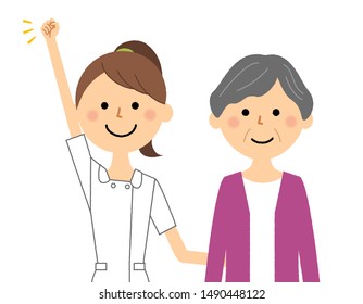 It is an illustration of a nurse and a patient.