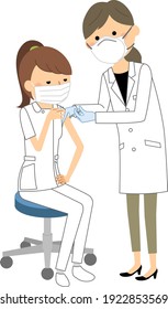 It is an illustration of a nurse receiving vaccination.