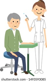 An illustration of the nurse and the senior citizen who do an injection.