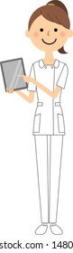 It is an illustration of a nurse with a tablet.