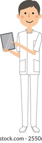 It is an illustration of a nurse with a tablet.