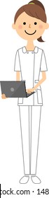 It Is An Illustration Of A Nurse Who Operates A Laptop Computer.