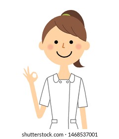 It is an illustration of a nurse who signs OK.