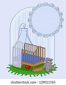 Illustration of nursery for a boy with a teddy bear and a ball