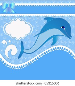 illustration nursery card of the announcement with dolphins