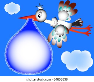 illustration nursery frame for photo stork and cloud