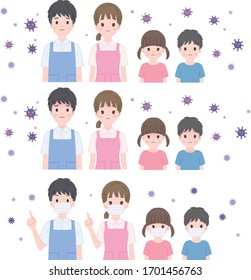 Illustration of nursery school kids and virus