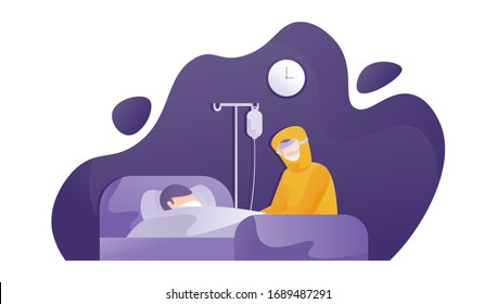 illustration of nurses using personal protective clothing or safety clothing, caring for patients affected by the corona virus outbreak. flat design. Can be used for landing pages, templates, UI, web.