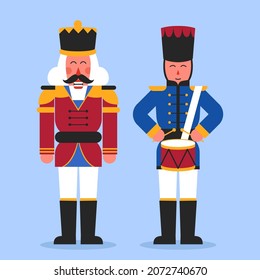 Illustration Of Nutcracker Characters On Blue Background.