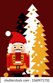 Illustration of the nutcracker and Christmas trees