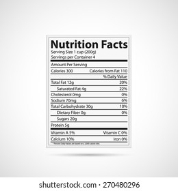 Illustration of a nutrition label isolated on a white background.