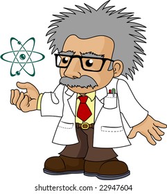 Illustration of nutty science professor looking at galaxy