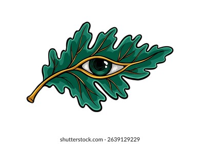 illustration of an oak leaf and eye symbol