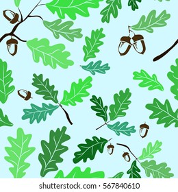 Illustration of oak leaves and acorns. Pattern.