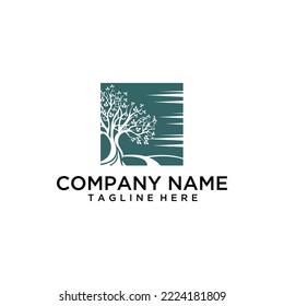  illustration Oak tree logo. Vector silhouette of a tree.