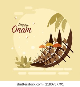 Illustration of oarsmen rowing boats during the 'Onam' festival.Onam is the popular festival in Kerala, India