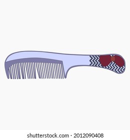 
Illustration eines Objektes mit der Bezeichnung schlanker Haarkämme mit hellblauer Farbe und Farbbanddekoration am Handgriff