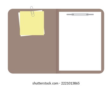An illustration of an object file binder used in the company office. A file that contains business documents. There is A4 paper, memo paper, and a clip.