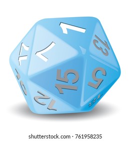 Illustration object given of 20 faces blue, for role playing game, piece of game. Ideal for catalogs game instructions