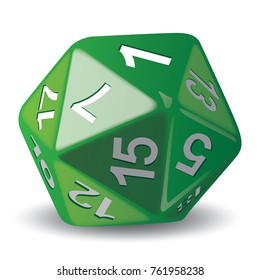 Illustration object given of 20 faces green, for role playing game, piece of game. Ideal for catalogs game instructions