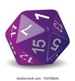 Illustration object given of 20 faces violet, for role playing game, piece of game. Ideal for catalogs game instructions