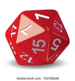 Illustration object given of 20 faces red, for role playing game, piece of game. Ideal for catalogs game instructions