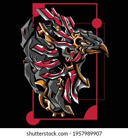 illustration of the object using the steampunk style in red gold and gray