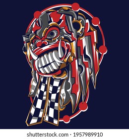 illustration of the object using the steampunk style in red gold and gray