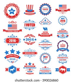 Illustration Objects and Symbols for Vote of USA. Set Typographic Elements, Modern Labels, Frames, Ornaments - Vector