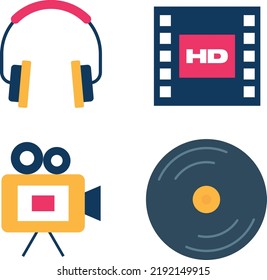 Illustration objects used in the audiovisual world to record or play music and video