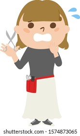Illustration of occupation.Female beautician.She is very upset.