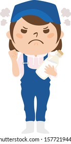Illustration of occupation.Female dairy. Angry woman.