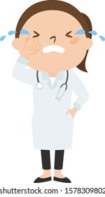 Illustration of occupation.Female doctor. Crying woman.