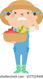 Illustration of occupation.Female farmer. Crying woman.