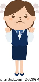 Illustration of occupation.Female office worker. Angry woman.