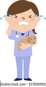 Illustration of occupation.Female veterinarian. Crying woman.
