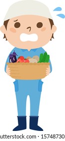 Illustration of occupation.Male farmer.He is very upset.
