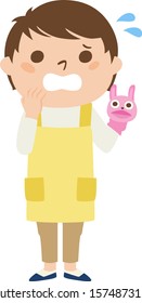 Illustration of occupation.Male nursery teacher.He is very upset.