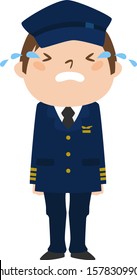Illustration of occupation.Male pilot. Crying man.