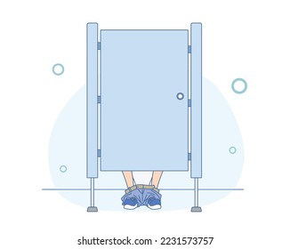 Illustration of occupied toilet with person inside.