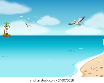 Illustration of an ocean view at daytime