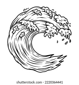 Illustration of ocean wave. Design element for poster, emblem, banner, sign, t shirt. Vector illustration