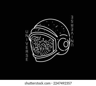 Illustration of ocean waves inside astronaut helmet