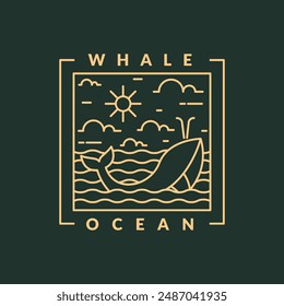 illustration of ocean and whale monoline or line art style vector
