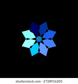 Illustration of an octagonal star icon formed from eight arrows with a blue gradient. Suitable for digital and printing purposes.