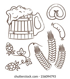 Illustration octoberfest cartoon design elements (1), hand drawn style - vector