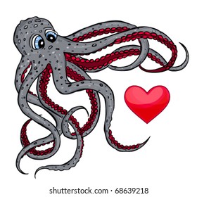 illustration of octopus catching  heart